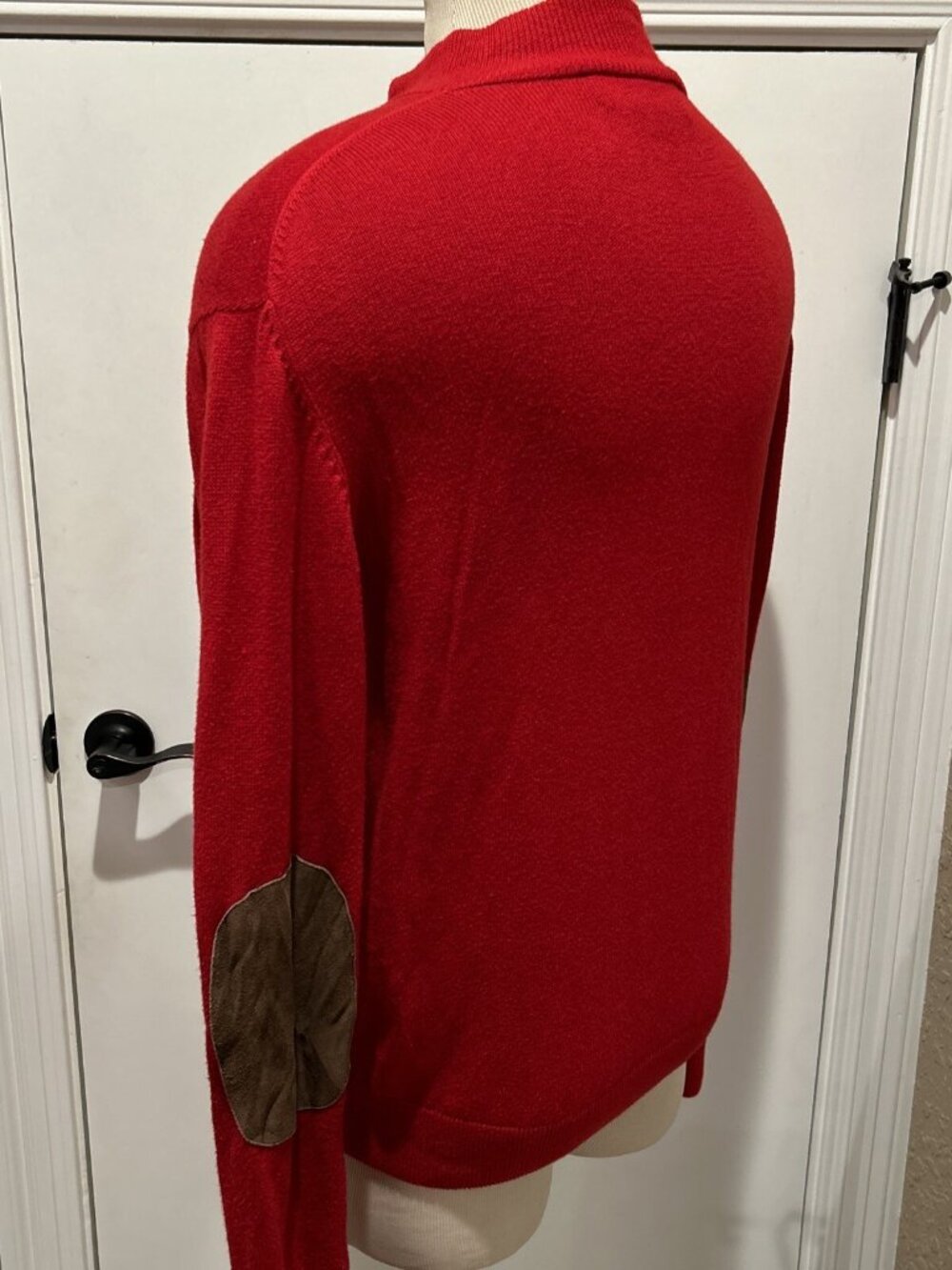 Vineyard Vines Sweater Mens L Red Pullover 1/4 Zip Pima Baby Alpaca Elbow Patch - Picture 6 of 11